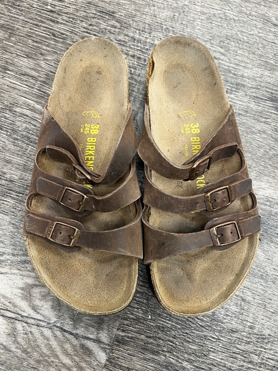 Birkenstock Shoes - Birkenstock Brown Triple-Strap Suede Sandals size 38